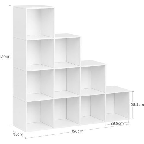 Étagère De Rangement Avec 10 Cubes, Bibliothèque En Bois D'ingénierie, Blanc, 120x30x120cm