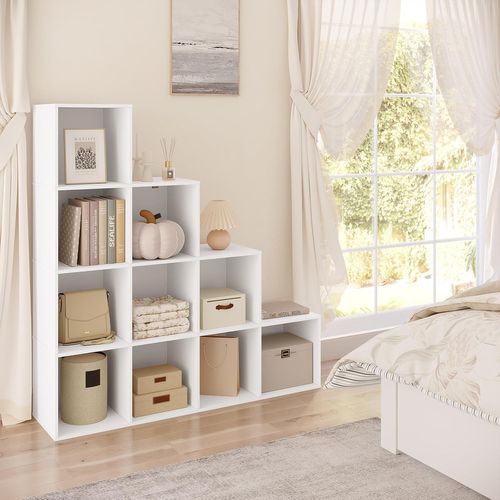 Étagère De Rangement Avec 10 Cubes, Bibliothèque En Bois D'ingénierie, Blanc, 120x30x120cm