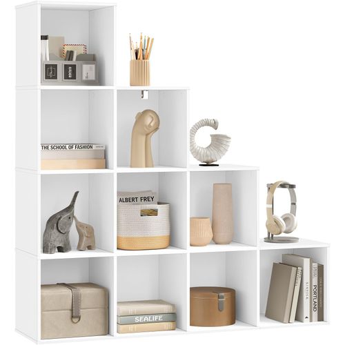 Étagère De Rangement Avec 10 Cubes, Bibliothèque En Bois D'ingénierie, Blanc, 120x30x120cm