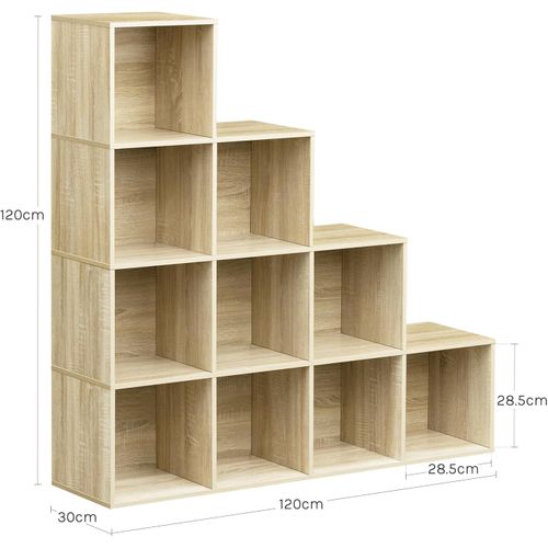 Étagère De Rangement Avec 10 Cubes, Bibliothèque En Bois D'ingénierie, Chêne Clair, 120x30x120cm