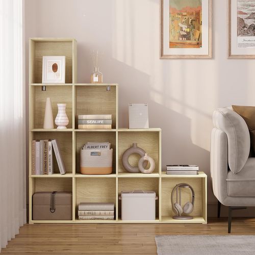 Étagère De Rangement Avec 10 Cubes, Bibliothèque En Bois D'ingénierie, Chêne Clair, 120x30x120cm