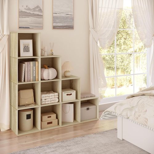 Étagère De Rangement Avec 10 Cubes, Bibliothèque En Bois D'ingénierie, Chêne Clair, 120x30x120cm