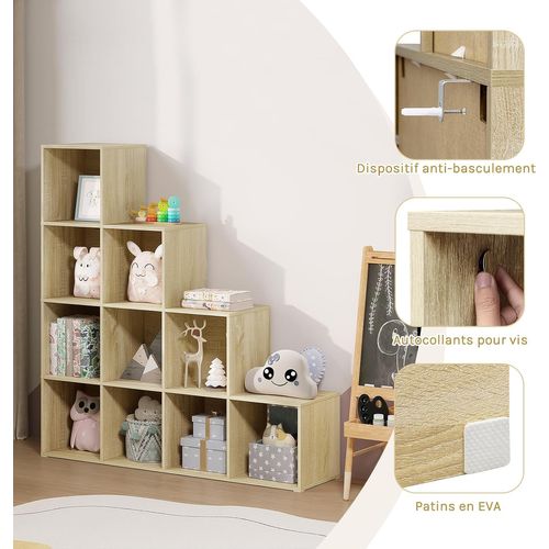 Étagère De Rangement Avec 10 Cubes, Bibliothèque En Bois D'ingénierie, Chêne Clair, 120x30x120cm