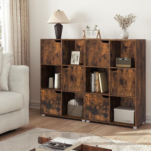 Bibliothèque Étagère De Rangement, Meuble Cube 59,6x29x91cm, En MDF, Marron Rustique