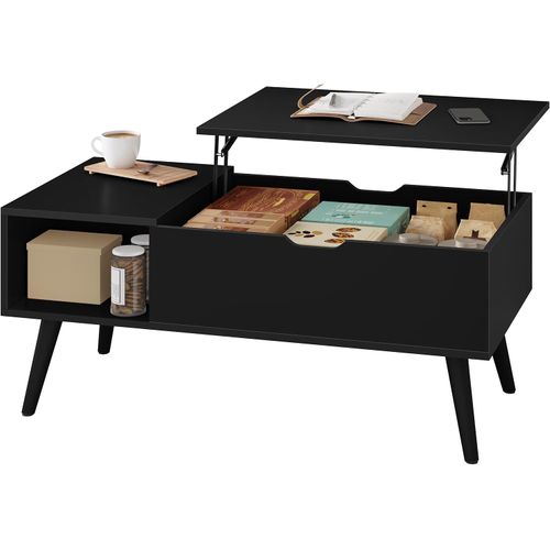 Table Basse Relevable, Table De Salon, Avec Espace De Rangement Intérieur, 100x50x(43-57) Cm, Noir