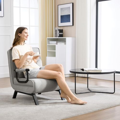 Fauteuil Lit 1 Place Convertible, Canapé Lit 3 En 1, Oreiller Amovible, Gris Clair