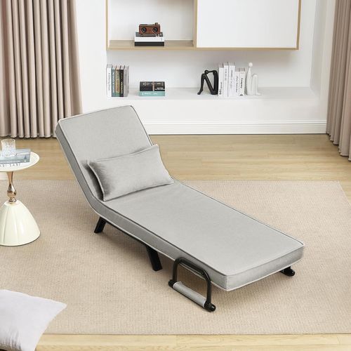 Fauteuil Lit 1 Place Convertible, Canapé Lit 3 En 1, Oreiller Amovible, Gris Clair