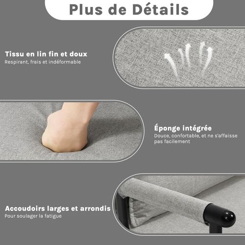 Fauteuil Lit 1 Place Convertible, Canapé Lit 3 En 1, Oreiller Amovible, Gris Clair