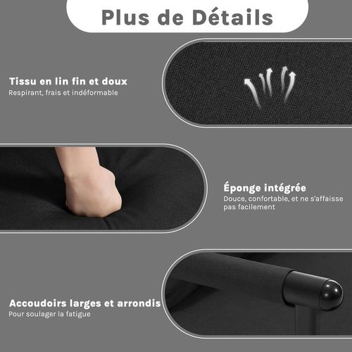 Fauteuil Lit 1 Place Convertible, Canapé Lit 3 En 1, Avec Dossier Réglable, Oreiller Amovible, Noir