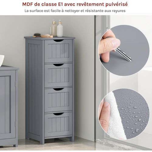 Meuble Salle De Bain, Commode 4 Tiroirs, Armoire Salle De Bain Rangement, 30x82x30cm