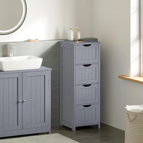 Meuble Salle De Bain, Commode 4 Tiroirs, Armoire Salle De Bain Rangement, 30x82x30cm