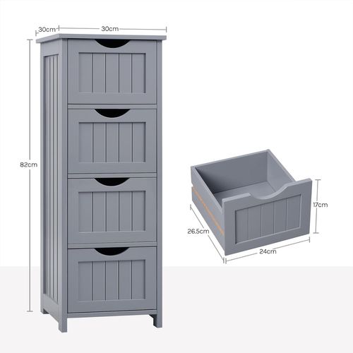 Meuble Salle De Bain, Commode 4 Tiroirs, Armoire Salle De Bain Rangement, 30x82x30cm