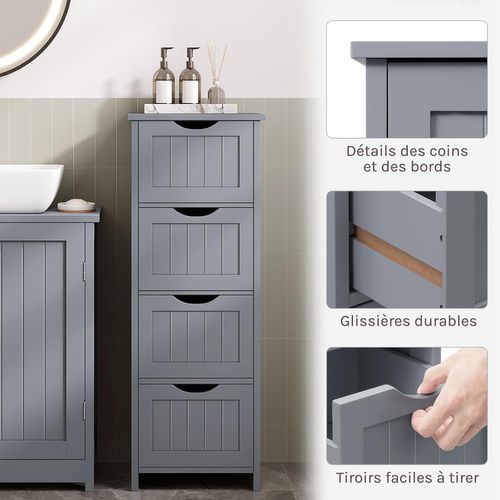 Meuble Salle De Bain, Commode 4 Tiroirs, Armoire Salle De Bain Rangement, 30x82x30cm