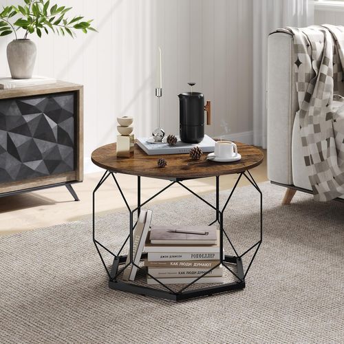 Table Basse Ronde, Table De Canapé, Table à Café, Table D'appoint En Métal, Marron Rustique+noir