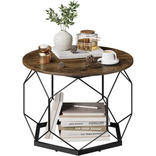 Table Basse Ronde, Table De Canapé, Table à Café, Table D'appoint En Métal, Marron Rustique+noir
