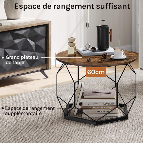 Table Basse Ronde, Table De Canapé, Table à Café, Table D'appoint En Métal, Marron Rustique+noir