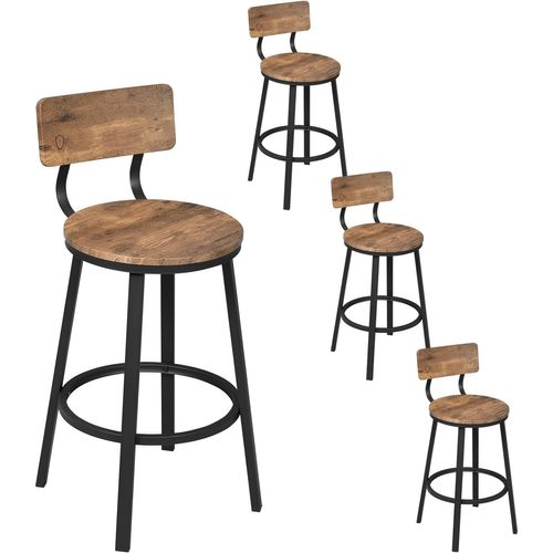 Lot De 4 Tabouret De Bar,Chaise De Bar,Avec Repose-pieds Et Dossier,En Métal Et MDF,Marron Rustique