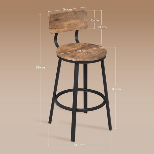 Lot De 6 Tabouret De Bar,chaise De Bar,avec Repose-pieds Et Dossier,en Métal Et Mdf,marron Rustique