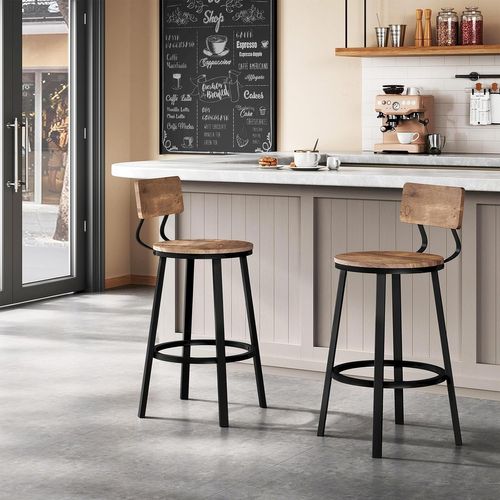 Lot De 6 Tabouret De Bar,chaise De Bar,avec Repose-pieds Et Dossier,en Métal Et Mdf,marron Rustique