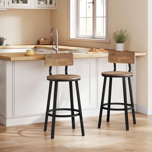 Lot De 6 Tabouret De Bar,chaise De Bar,avec Repose-pieds Et Dossier,en Métal Et Mdf,marron Rustique