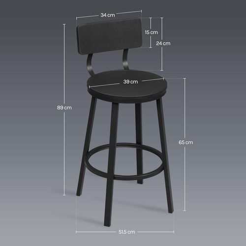 Lot De 4 Tabouret De Bar, Chaise De Bar, Avec Repose-pieds Et Dossier, En Métal Et Mdf, Noir