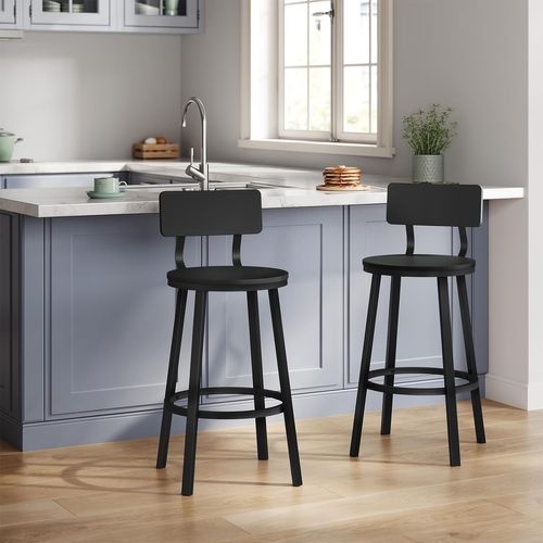 Lot De 4 Tabouret De Bar, Chaise De Bar, Avec Repose-pieds Et Dossier, En Métal Et Mdf, Noir