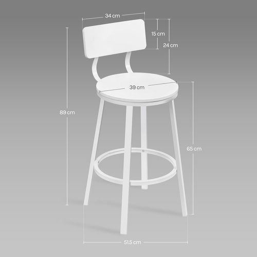 Lot De 4 Tabouret De Bar, Chaise De Bar, Avec Repose-pieds Et Dossier, En Métal Et Mdf, Blanc