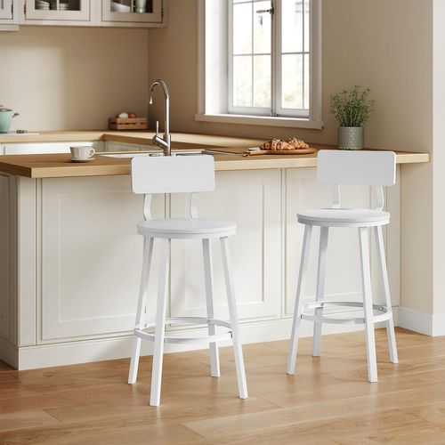 Lot De 4 Tabouret De Bar, Chaise De Bar, Avec Repose-pieds Et Dossier, En Métal Et Mdf, Blanc