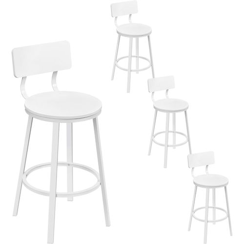 Lot De 4 Tabouret De Bar, Chaise De Bar, Avec Repose-pieds Et Dossier, En Métal Et Mdf, Blanc