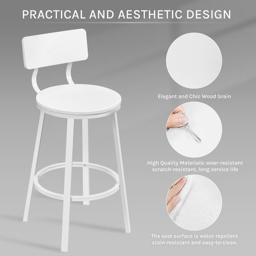 Lot De 4 Tabouret De Bar, Chaise De Bar, Avec Repose-pieds Et Dossier, En Métal Et Mdf, Blanc