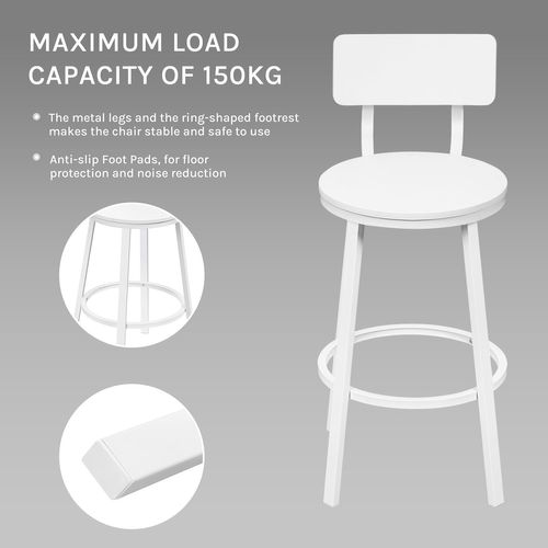 Lot De 4 Tabouret De Bar, Chaise De Bar, Avec Repose-pieds Et Dossier, En Métal Et Mdf, Blanc