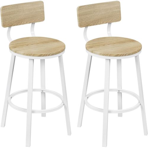 Lot De 2 Tabouret De Bar, Chaise De Bar, Avec Repose-pieds Et Dossier, En Métal Et Mdf, Chêne Clair