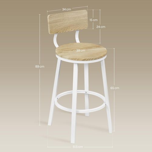 Lot De 4 Tabouret De Bar, Chaise De Bar, Avec Repose-pieds Et Dossier, En Métal Et Mdf, Chêne Clair