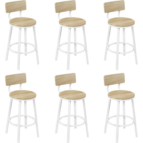Lot De 6 Tabouret De Bar, Chaise De Bar, Avec Repose-pieds Et Dossier, En Métal Et Mdf, Chêne Clair