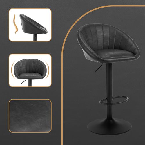 Tabouret Bar,Chaise De Bar,Pivotante,Hauteur Réglable,Rembourré En Similicuir Vintage,Anthracite