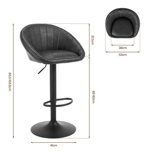 2xTabouret Bar,Chaise De Bar,Pivotante,Hauteur Réglable,Rembourré En Similicuir Vintage,Anthracite