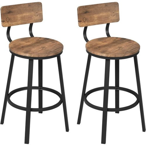 Lot De 2 Tabouret De Bar,Chaise De Bar,Avec Repose-pieds Et Dossier,En Métal Et MDF,Marron Rustique