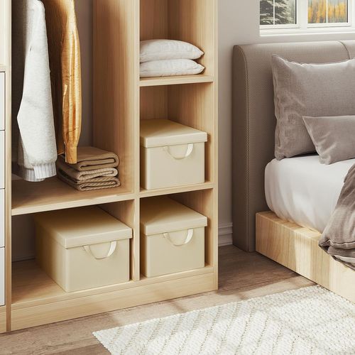 Lot De 3 Boîte De Rangement Pliable, Panier De Rangement En Tissu, Avec Poignées, Crème, 38x20x27cm