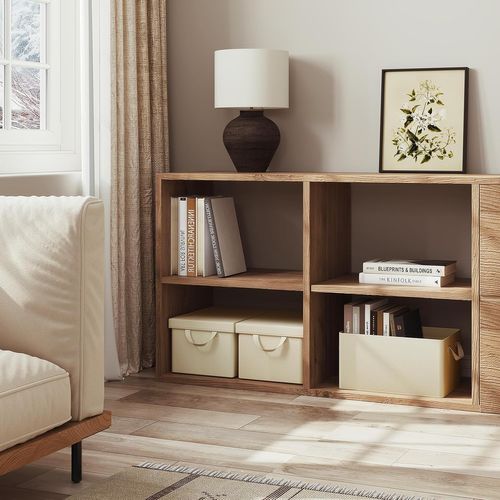 Lot De 3 Boîte De Rangement Pliable, Panier De Rangement En Tissu, Avec Poignées, Crème, 48x20x29cm