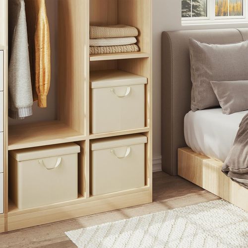 Lot De 3 Boîte De Rangement Pliable, Panier De Rangement En Tissu, Avec Poignées, Crème, 43x26x33cm