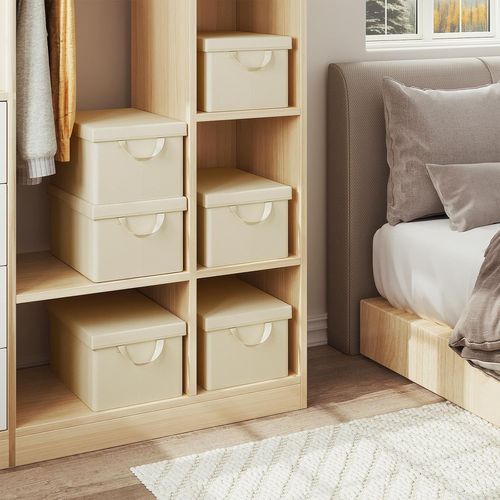 Lot De 6 Boîte De Rangement Pliable, Panier De Rangement En Tissu, Avec Poignées, Crème, 48x20x29cm