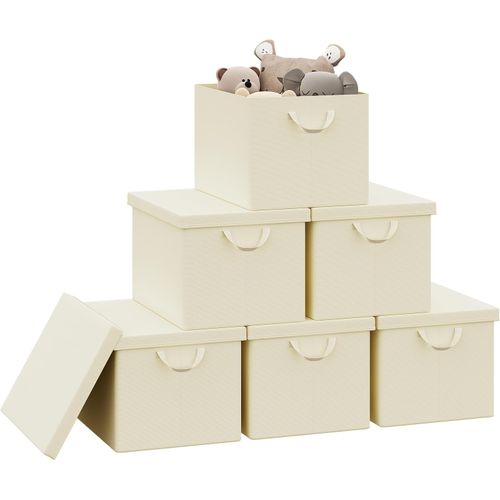 Lot De 6 Boîte De Rangement Pliable, Panier De Rangement En Tissu, Avec Poignées, Crème, 48x30x36cm