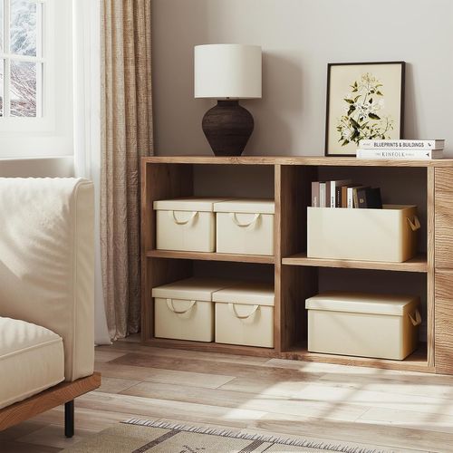 Lot De 10 Boîte De Rangement Pliable, Panier De Rangement En Tissu, Avec Poignées, Crème,48x20x29cm