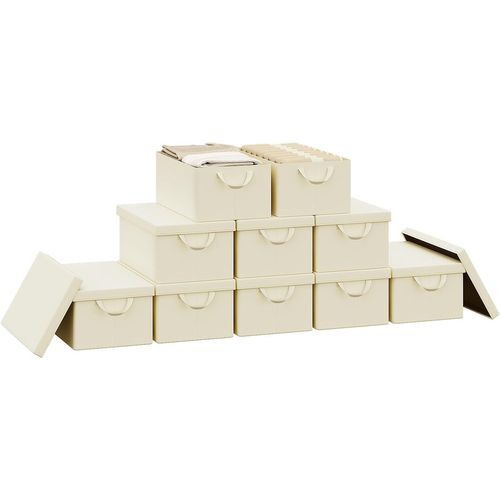 Lot De 10 Boîte De Rangement Pliable, Panier De Rangement En Tissu, Avec Poignées, Crème,48x20x29cm