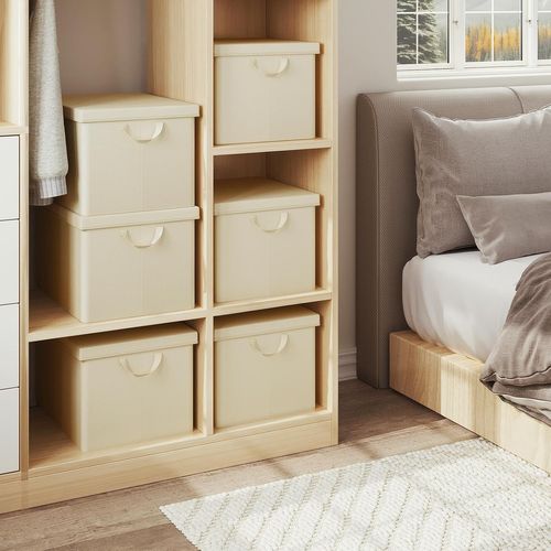 Lot De 10 Boîte De Rangement Pliable, Panier De Rangement En Tissu, Avec Poignées, Crème,48x30x36cm