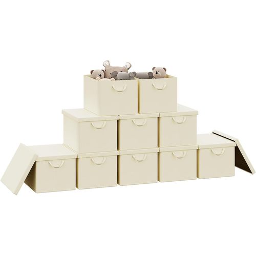 Lot De 10 Boîte De Rangement Pliable, Panier De Rangement En Tissu, Avec Poignées, Crème,48x30x36cm