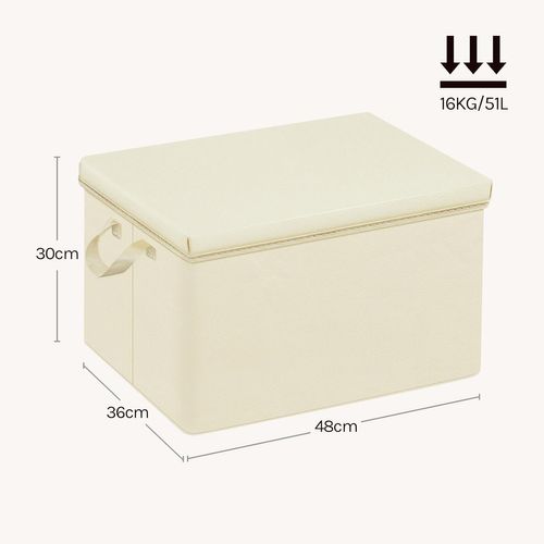 Lot De 3 Boîte De Rangement Pliable, Panier De Rangement En Tissu, Avec Poignées, Crème, 48x30x36cm
