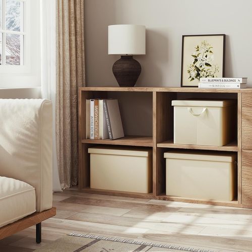 Lot De 3 Boîte De Rangement Pliable, Panier De Rangement En Tissu, Avec Poignées, Crème, 48x30x36cm