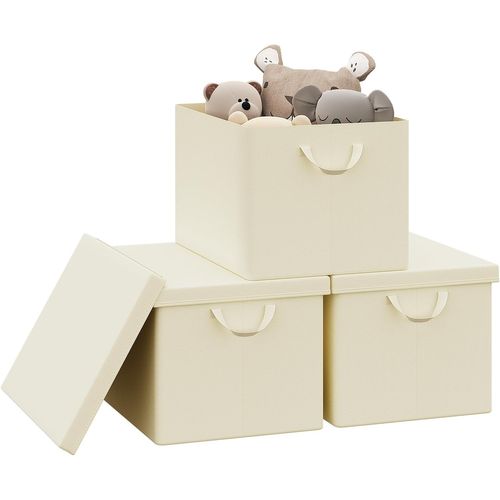 Lot De 3 Boîte De Rangement Pliable, Panier De Rangement En Tissu, Avec Poignées, Crème, 48x30x36cm