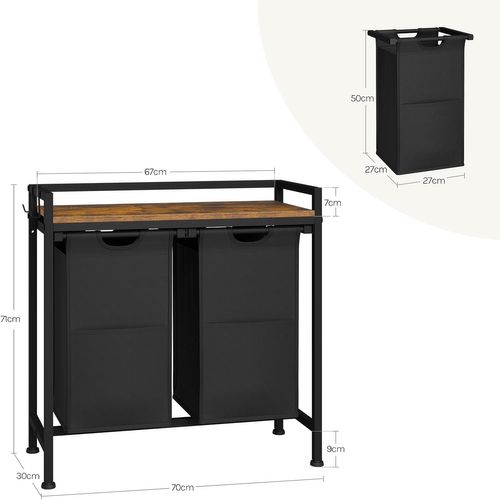 Panier à Linge 2 Compartiments, 40l/panier, Avec Étagère,en Tissu Oxford Amovible,marron + Noir